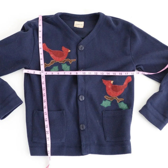 Gabrielle Navy 100% Cotton Bird Design Cardigan  Med - Picture 5 of 14